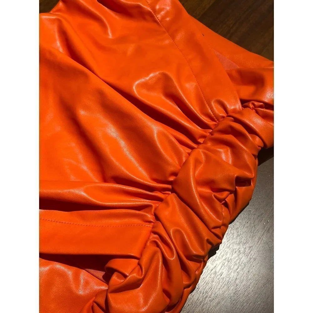 Michael Costello Torin Faux Leather Mini Skirt in Orange XSmall New Womens